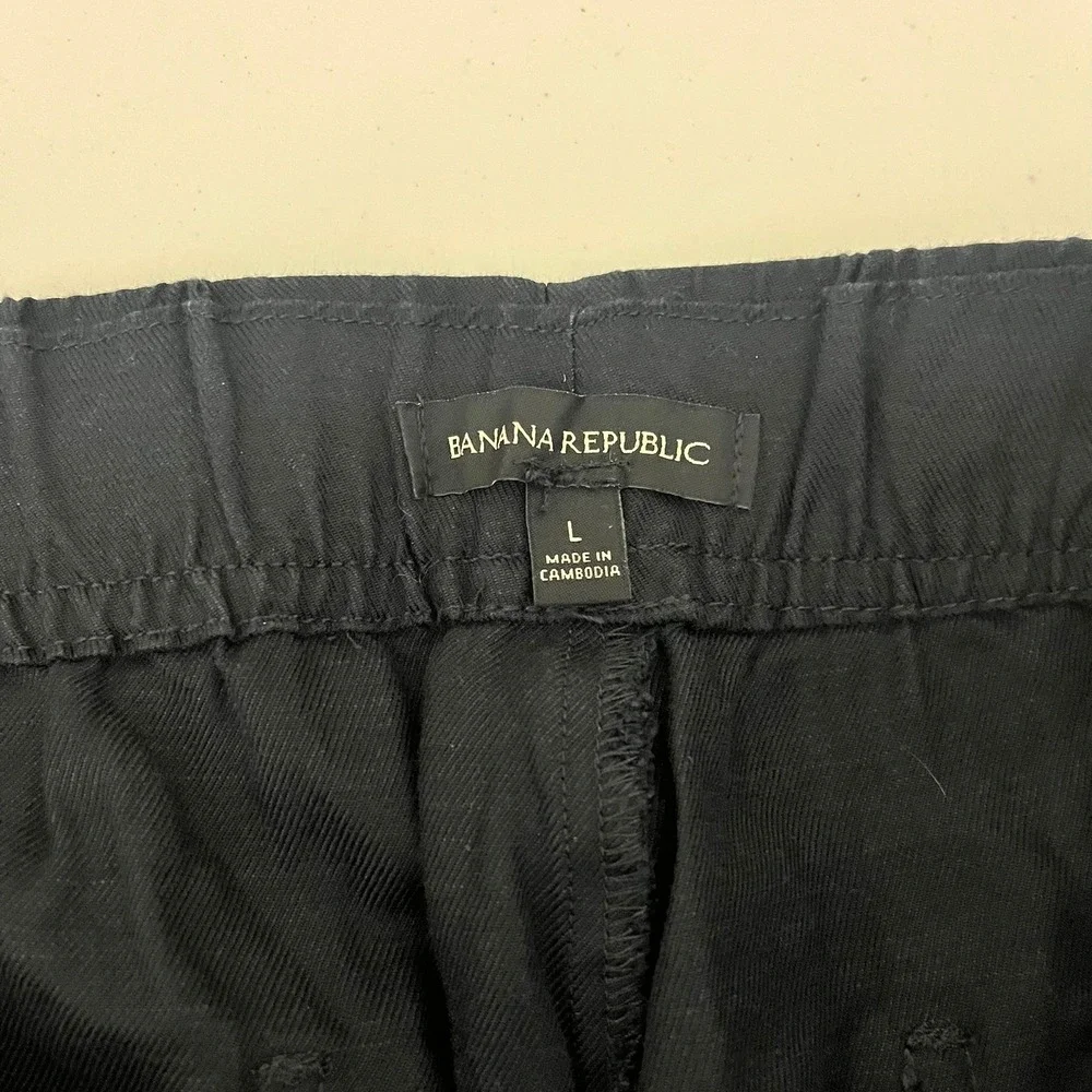 Banana Republic Womens Tapered Crop Pant Black Lyocell Linen Cotton Large NWT